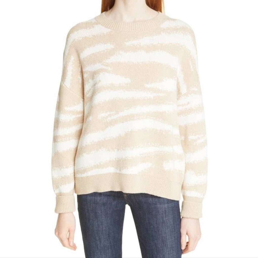 Rails Virgo Sweater Camel Zebra Stripe Size L Cashmere Blend Crew Neck